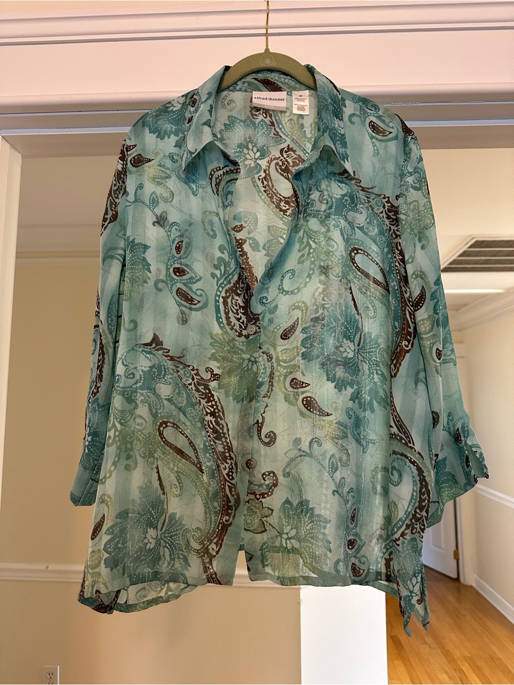 Alfred Dunner Seafoam Teal Paisley Button-Down Blouse
